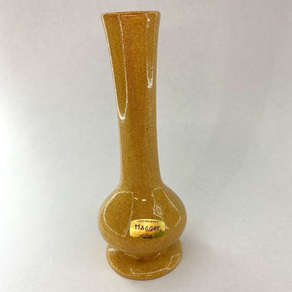 Vintage Mid-Century Haeger Pottery Mustard Yellow Gold Fleck Vase